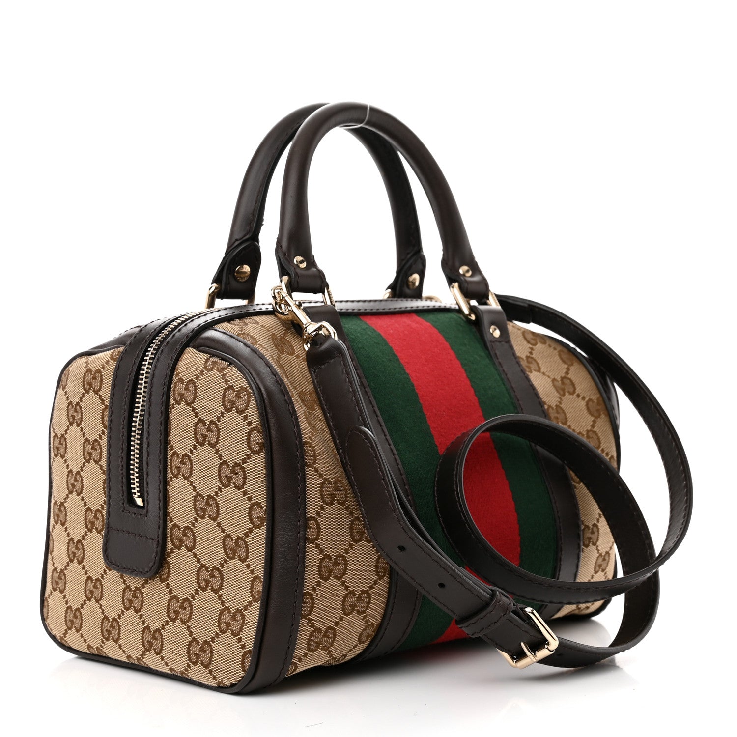 Gucci Monogram Vintage Web Small Boston Dark Brown 3 of 11