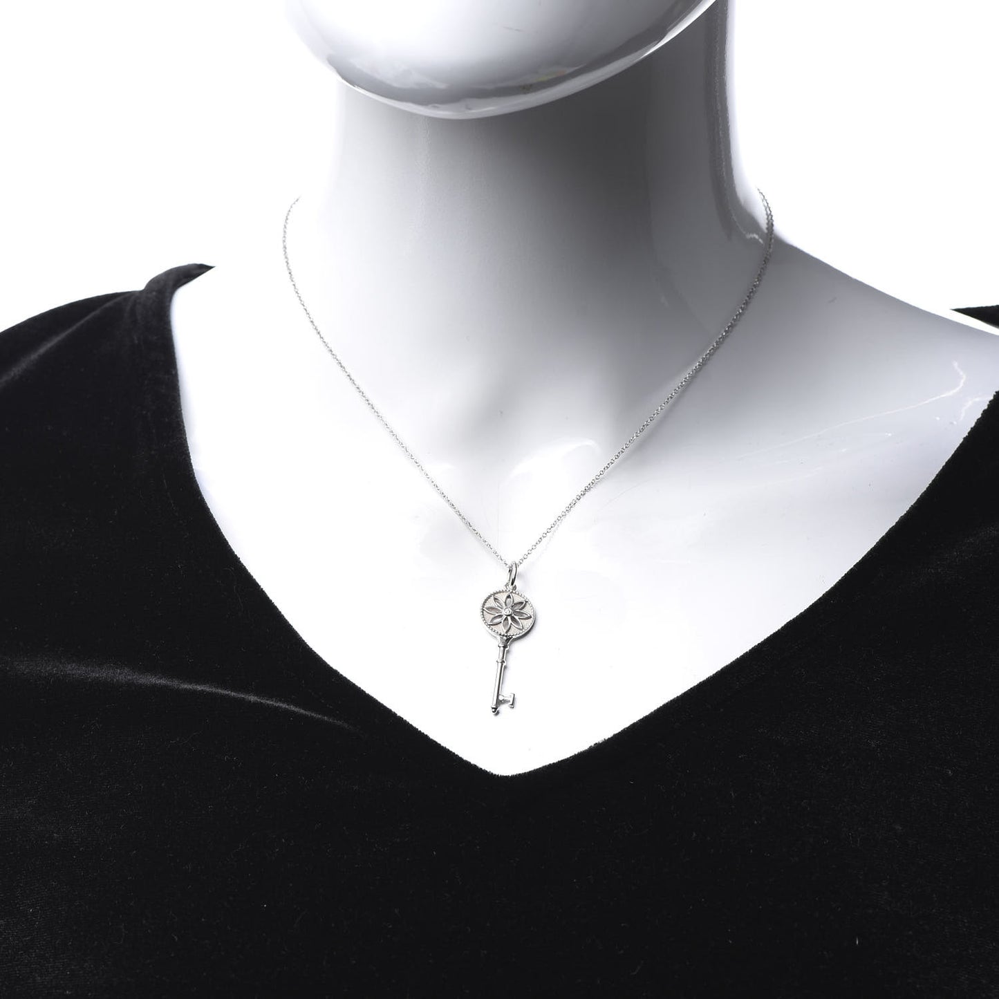 Sterling Silver Diamond Daisy Key Pendant Necklace
