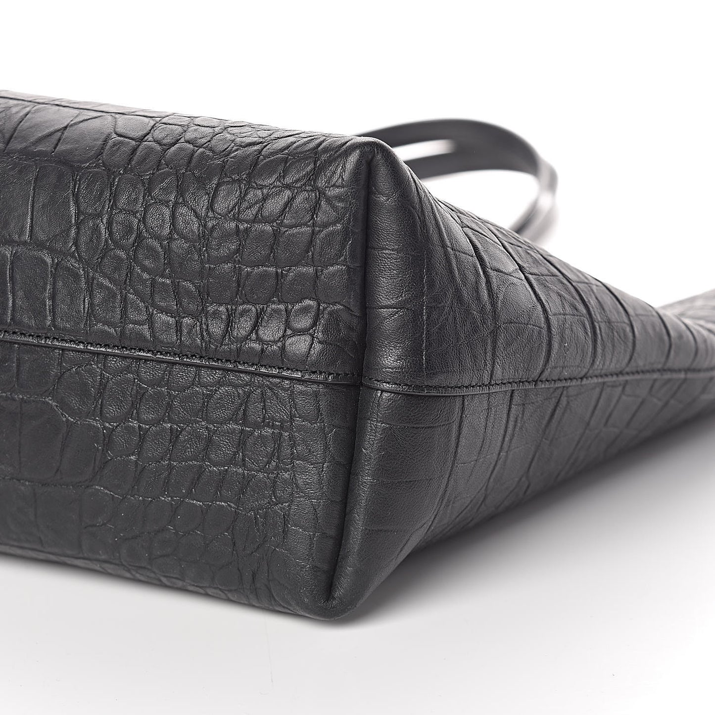 Calfskin Crocodile Embossed Large Shopper Tote Black