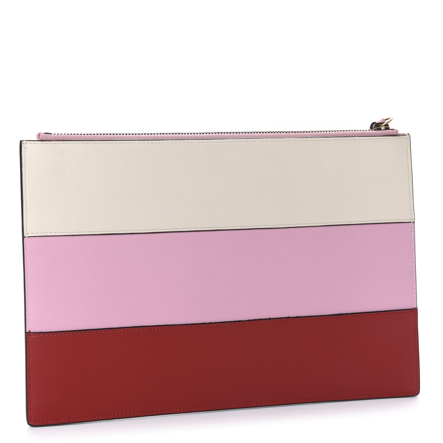 Calfskin Striped Oversized Bee Zip Pouch White Pink Red