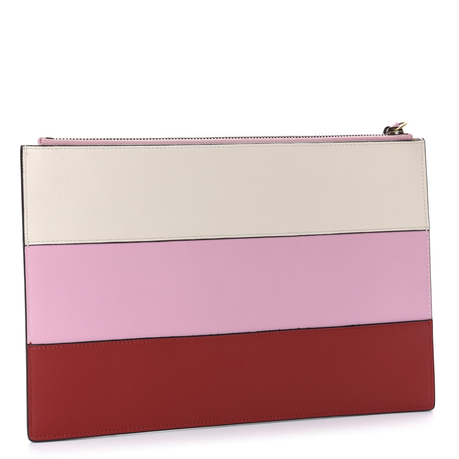 Gucci Calfskin Striped Oversized Bee Zip Pouch White Pink Red 3 of 9