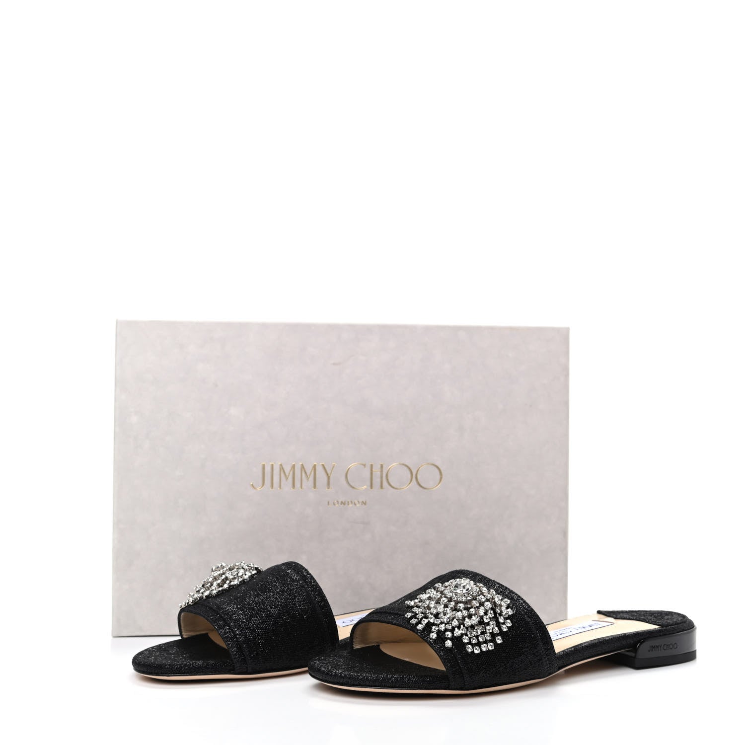 Jimmy Choo Metallic Canvas Crystal Flat Sandals 37.5 Black 8 of 8