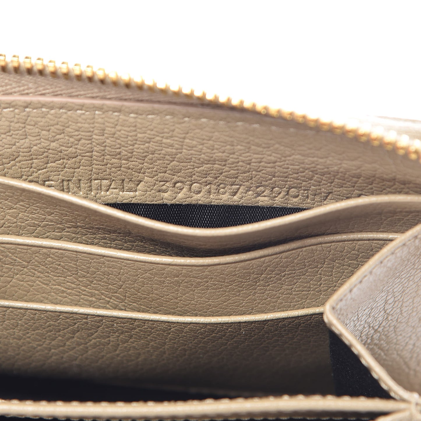 Chevre Gold Metallic Edge Hardware Zip Around Wallet Beige Latte