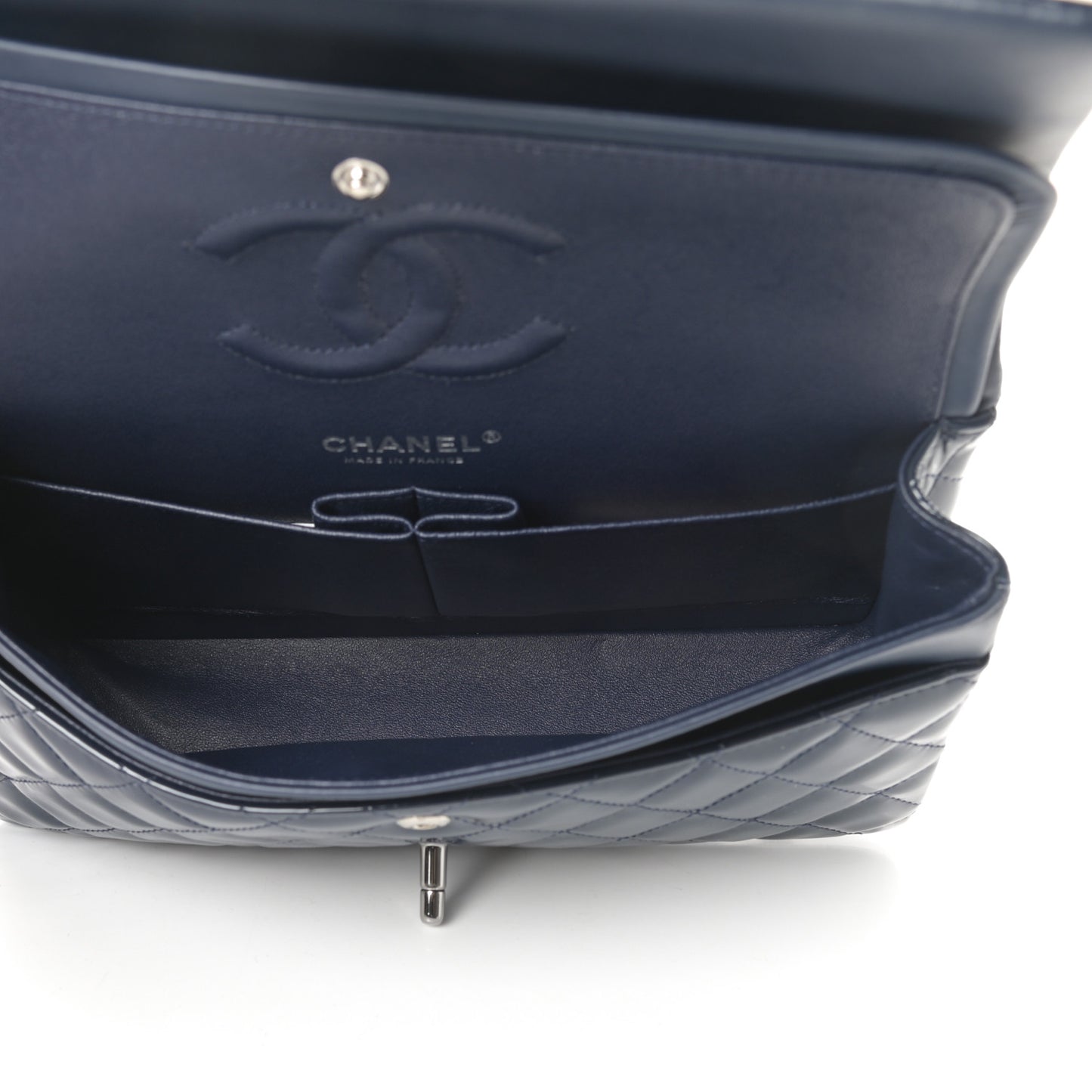 Patent Quilted Medium Double Flap Navy