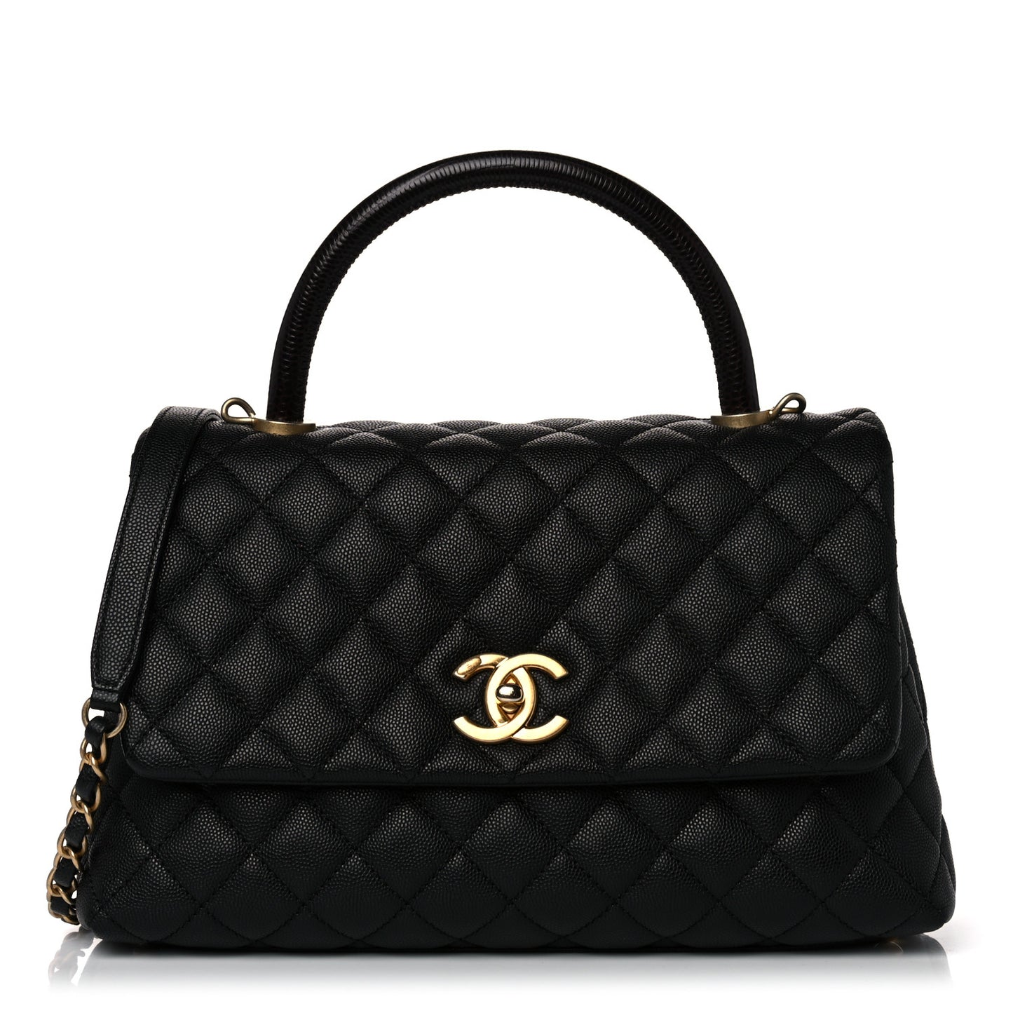 Caviar Lizard Quilted Small Coco Handle Flap Black