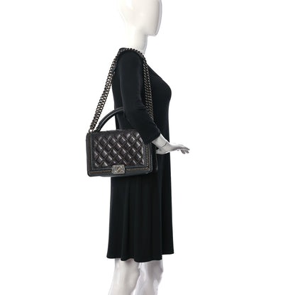 Chanel Calfskin Quilted New Medium Boy Top Handle Flap Black 2 of 20
