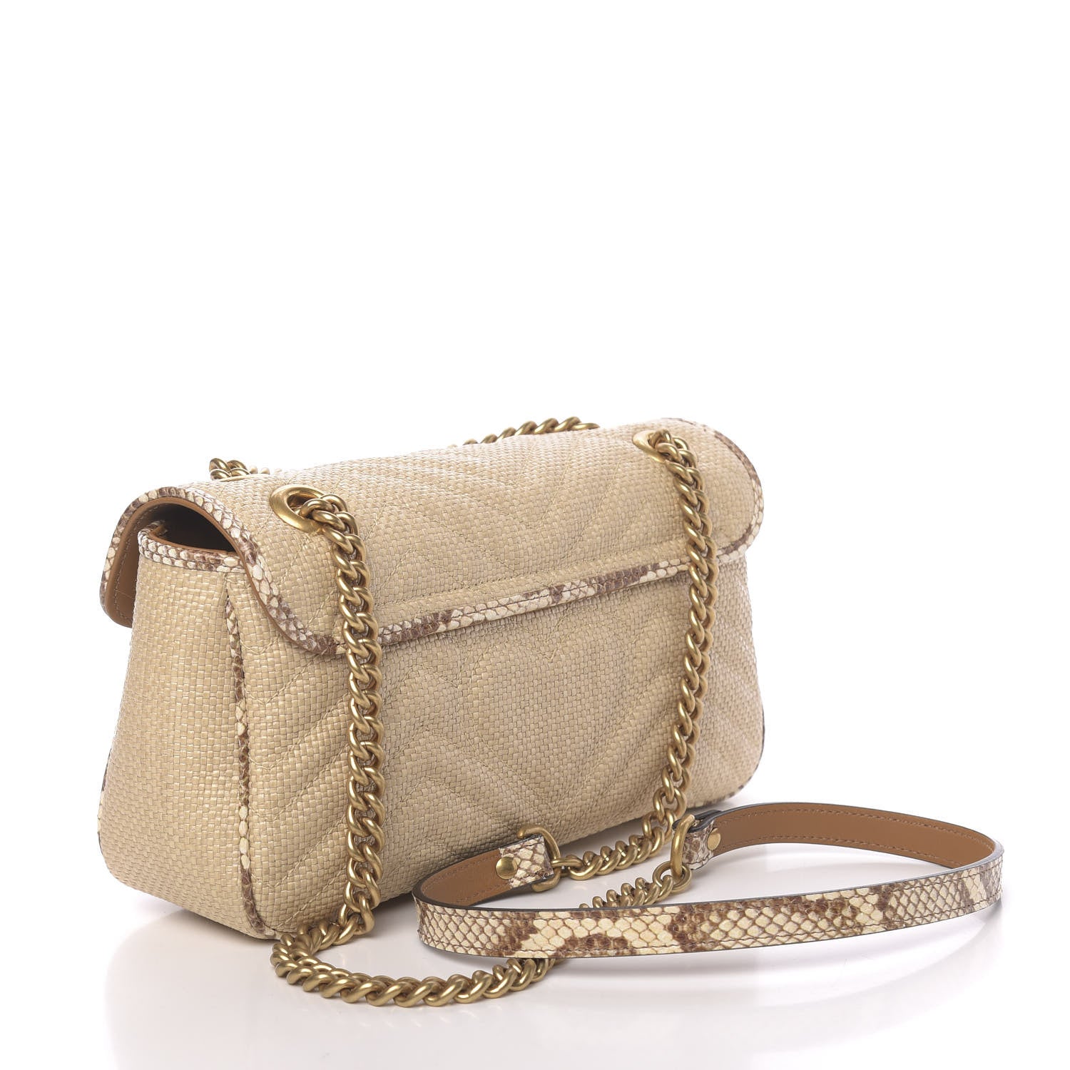 Gucci Raffia Elaphe Matelasse Small GG Marmont Shoulder Bag Natural Cream Brown 3 of 10