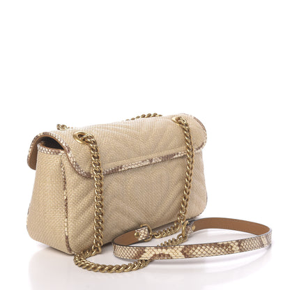 Gucci Raffia Elaphe Matelasse Small GG Marmont Shoulder Bag Natural Cream Brown 3 of 10