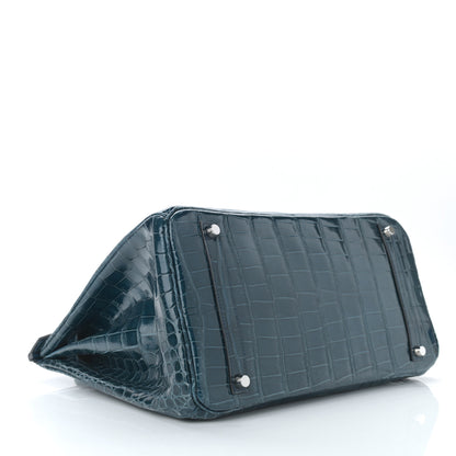 Hermes Shiny Porosus Crocodile Birkin 35 Bleu Roi 4 of 11
