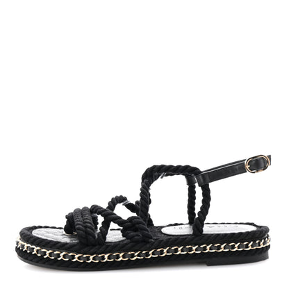 Chanel Lambskin Cord Chain CC Sandals 37 Black 1 of 9