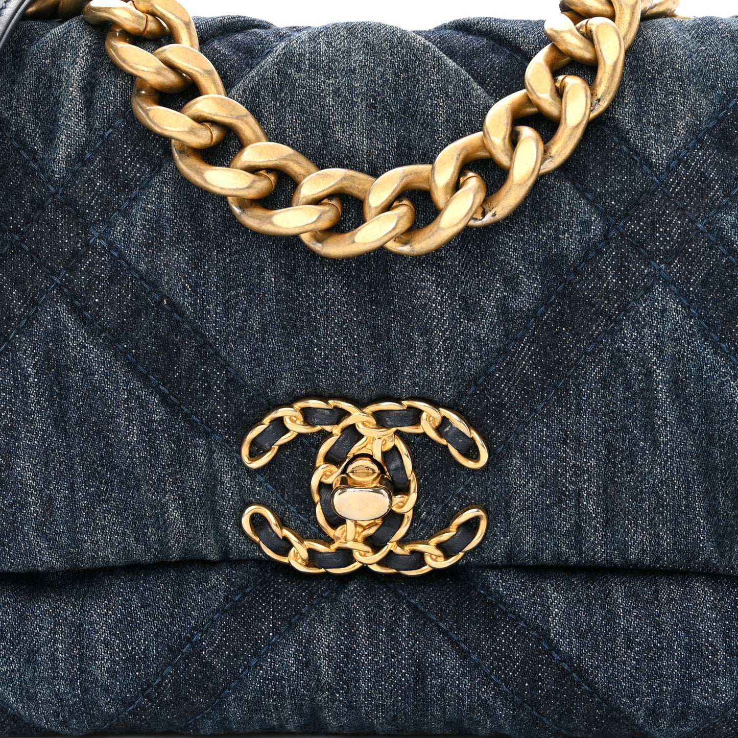 Denim Quilted Medium Chanel 19 Flap Blue