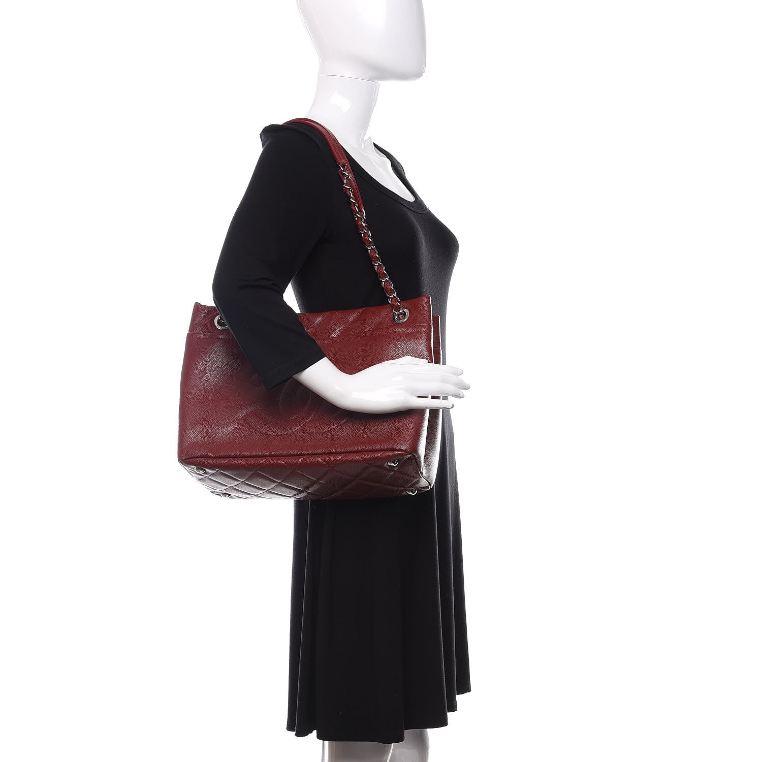Chanel Caviar Quilted Large Timeless CC Soft Tote Dark Red 2 of 11