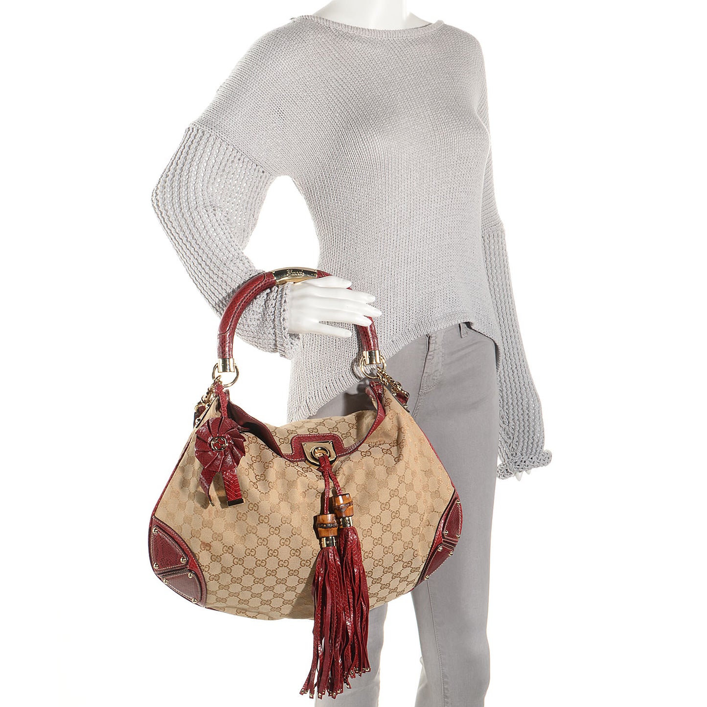 Monogram Python Large Unicef Indy Top Handle Hobo Red
