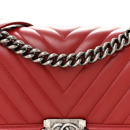 Chanel Calfskin Chevron Quilted Medium Boy Flap  Dark Red 8 of 14
