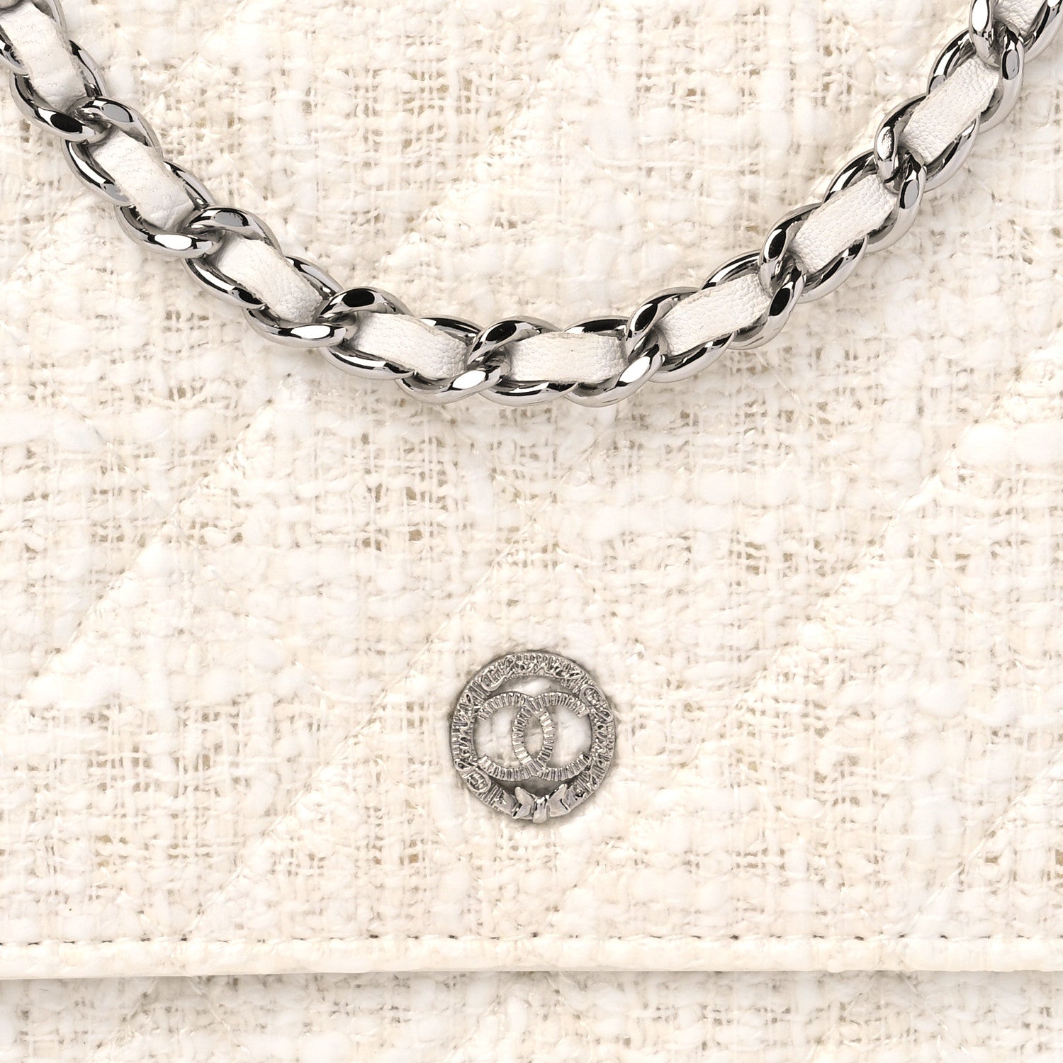 Chanel Tweed Quilted Wallet on Chain WOC White 9 of 11