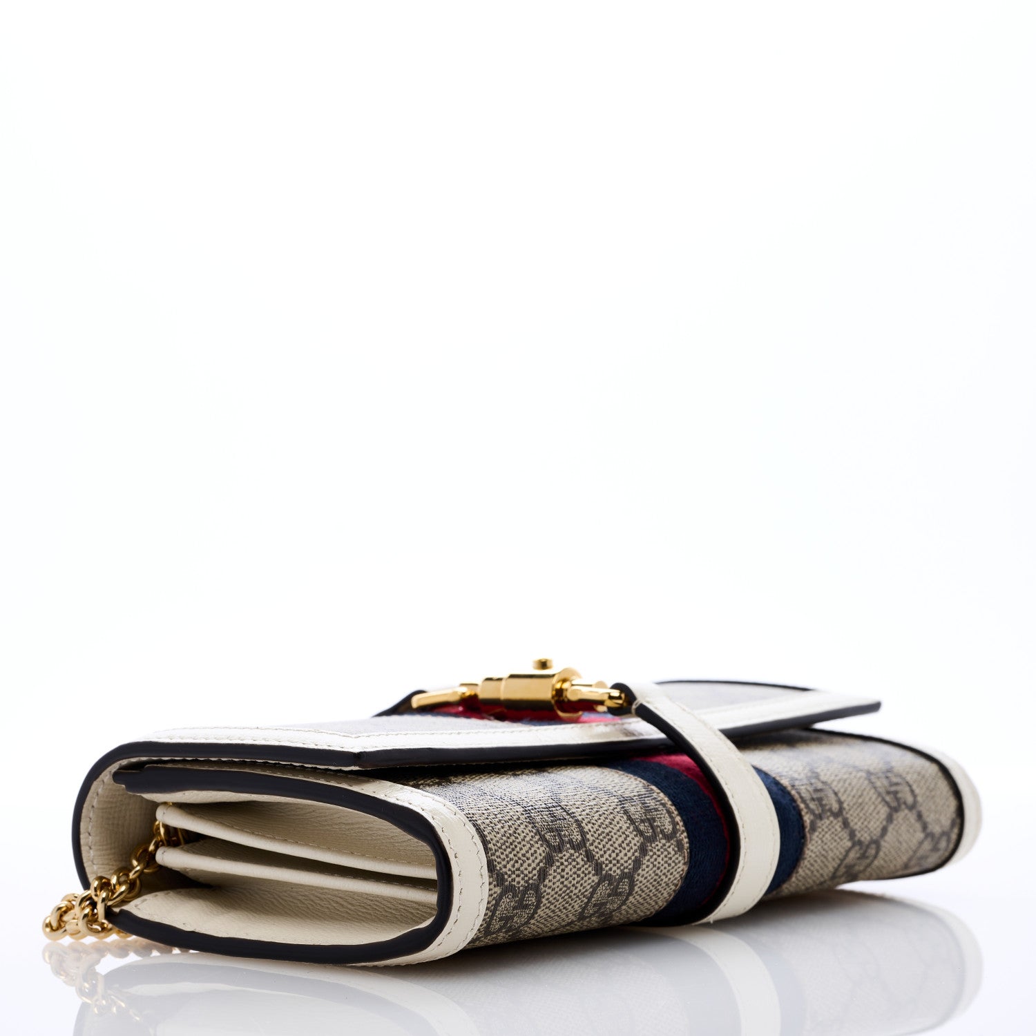 Gucci GG Supreme Monogram Textured Calfskin Web Jackie 1961 Chain Wallet Beige Ebony Mystic White 3 of 7
