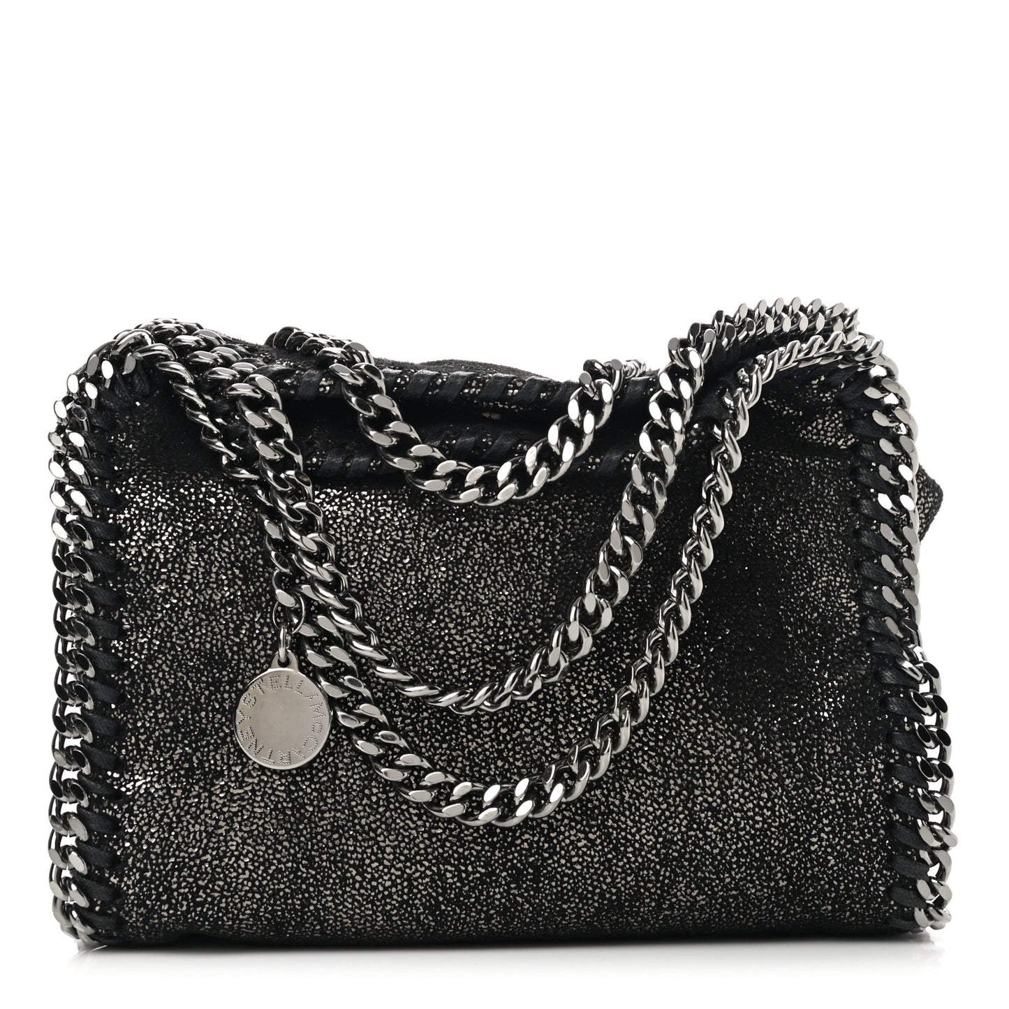 Chamois Shiny Dotted Tiny Falabella Fold Over Tote Ruthenium