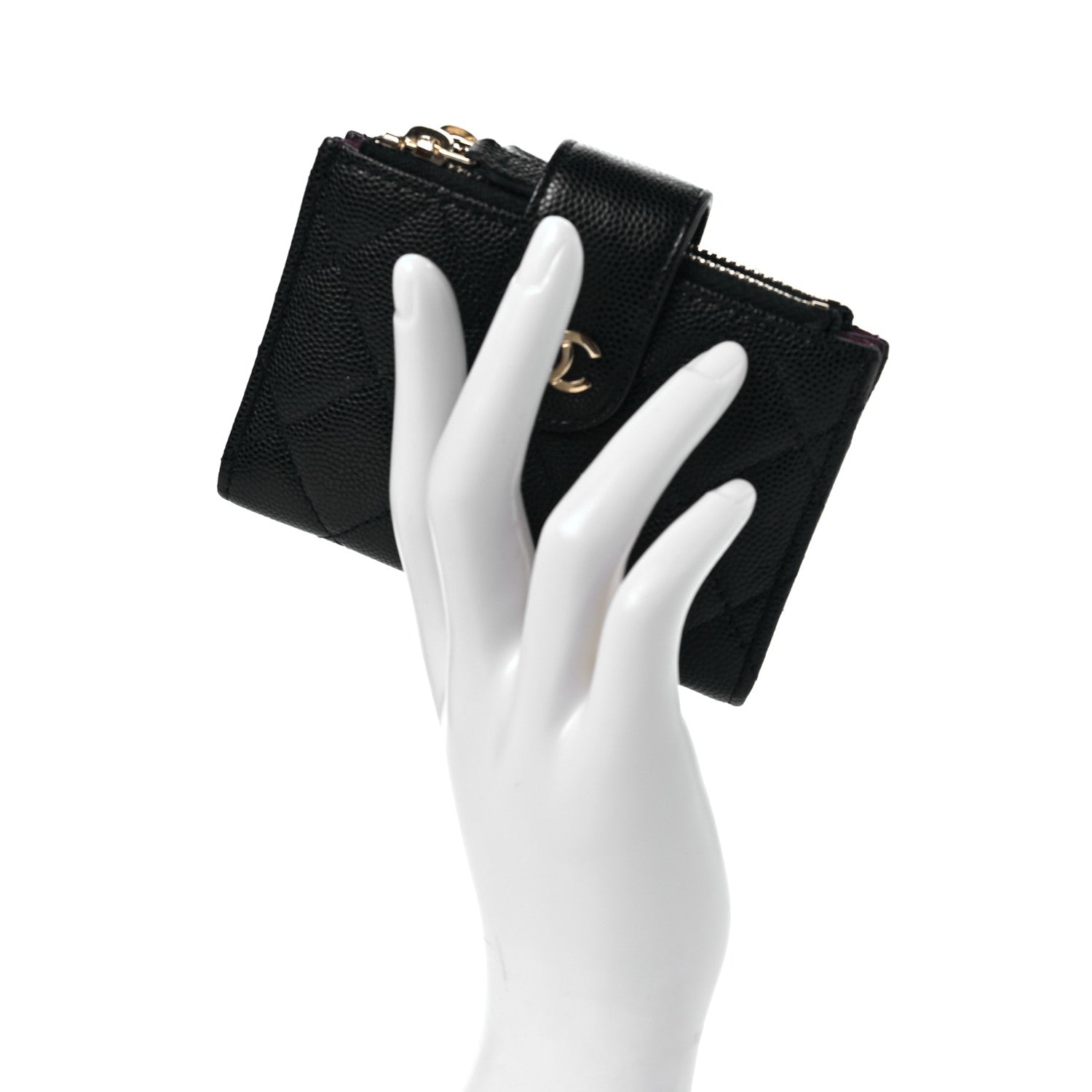 Chanel Caviar Quilted Compact Zipped Pocket Wallet Black 2 of 8