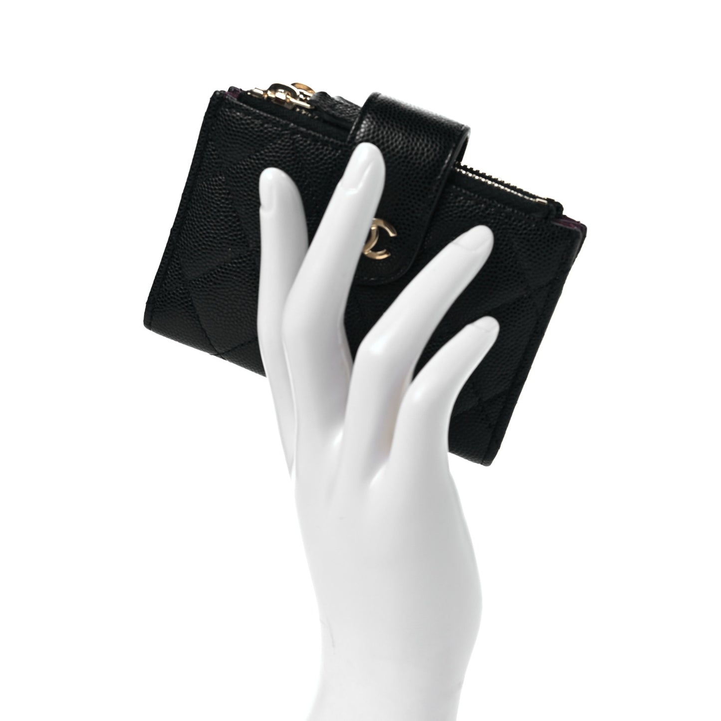 Caviar Quilted Compact Zipped Pocket Wallet Black