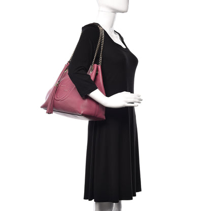Gucci Pebbled Calfskin Medium Soho Chain Shoulder Bag Peonia Flower 2 of 13