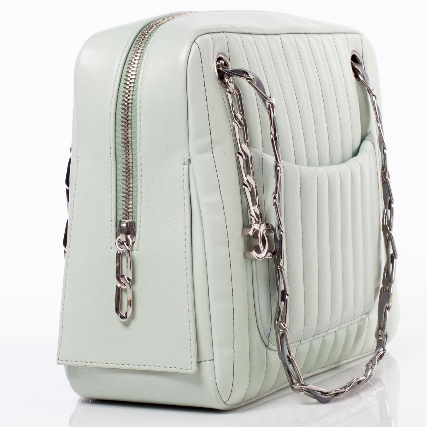 Chanel Lambskin Vertical Quilted Mademoiselle Camera Case Green 3 of 13