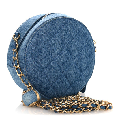Chanel Denim Quilted Round Pearl Crush Clutch With Chain Blue 3 of 11