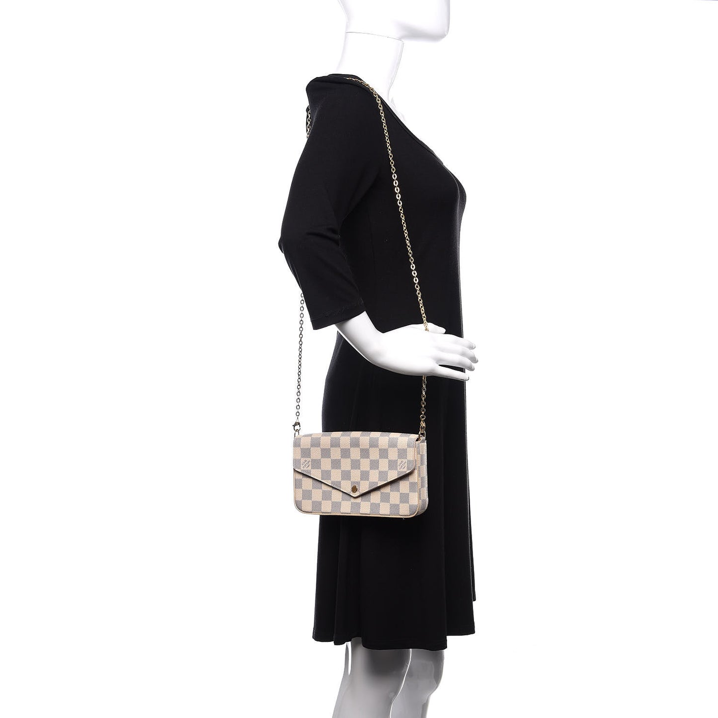 Damier Azur Pochette Felicie Chain Wallet Rose Ballerine