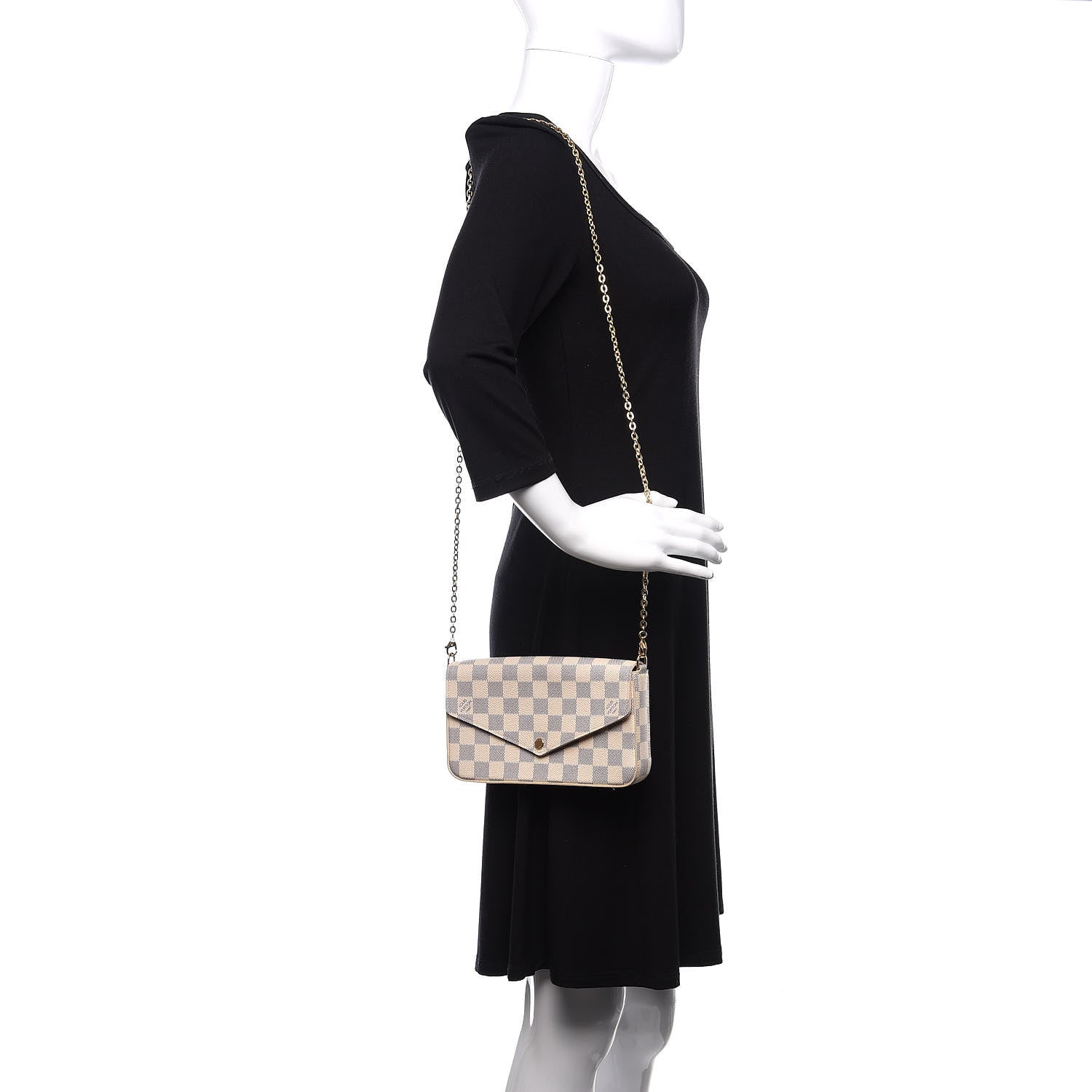 Louis Vuitton Damier Azur Pochette Felicie Chain Wallet Rose Ballerine 2 of 11