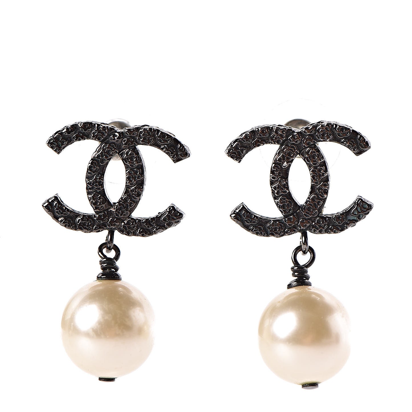 Ruthenium CC Pearl Drop Earrings
