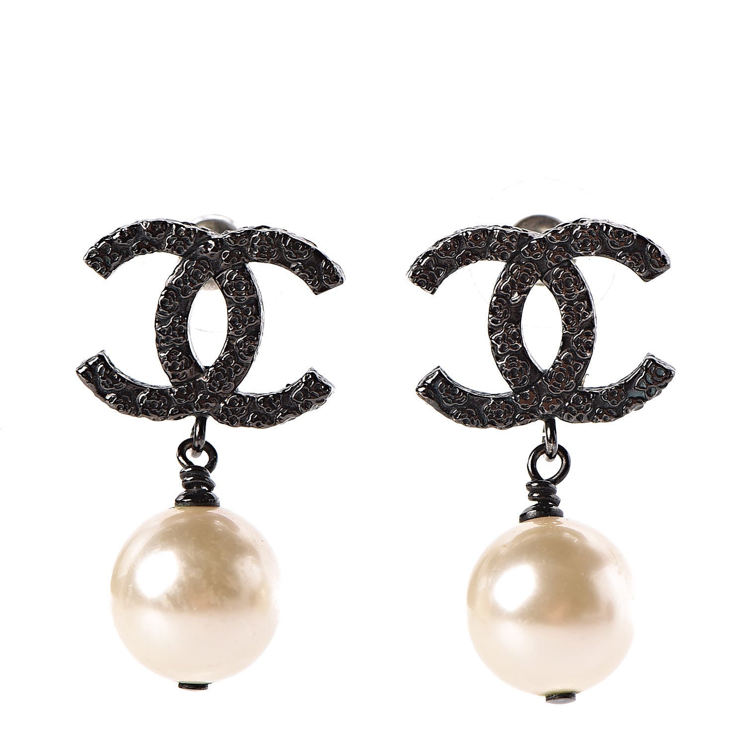 Chanel Ruthenium CC Pearl Drop Earrings 1 of 5