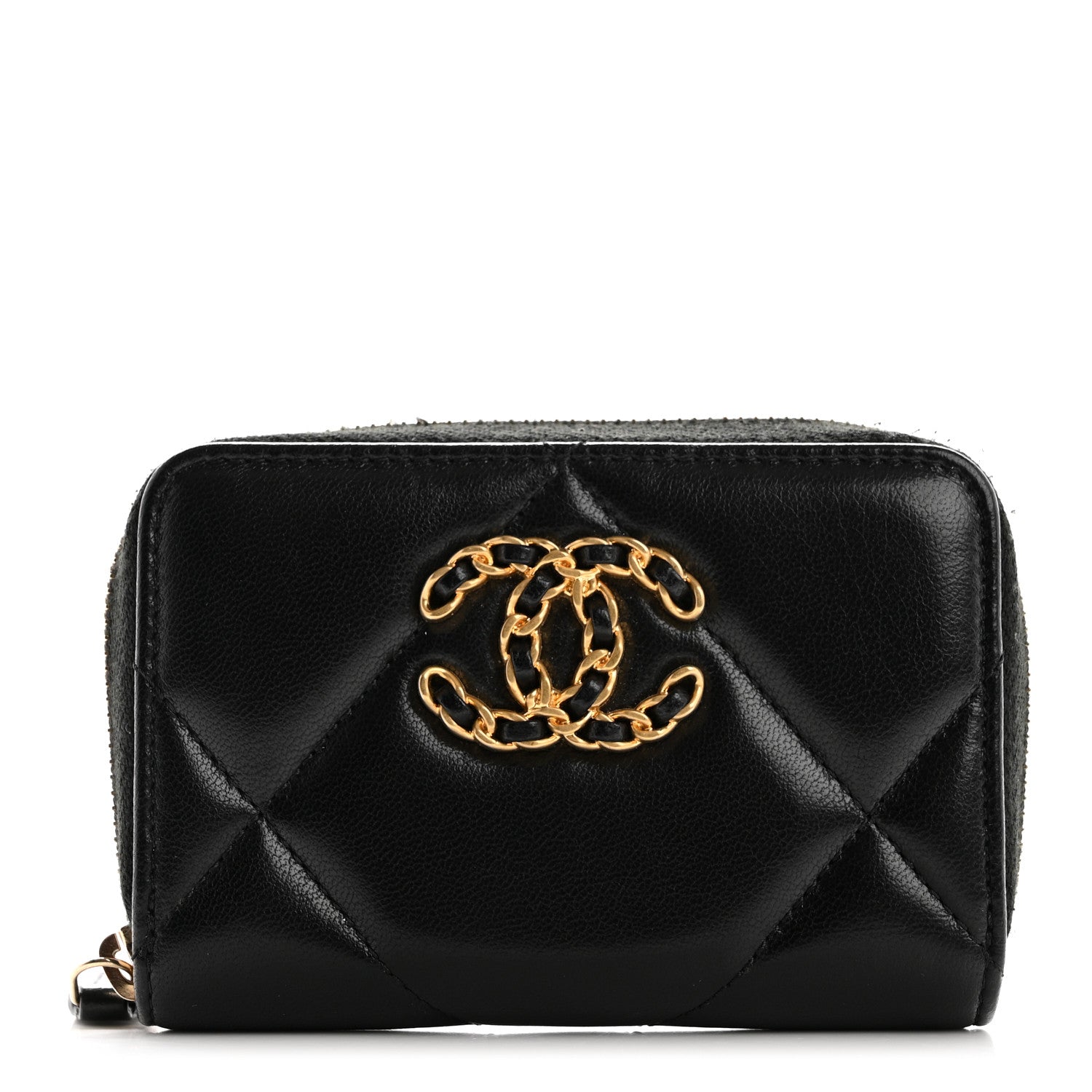 Chanel Lambskin Quilted Chanel 19 Zip Around Coin Purse Wallet Black 1 of 8