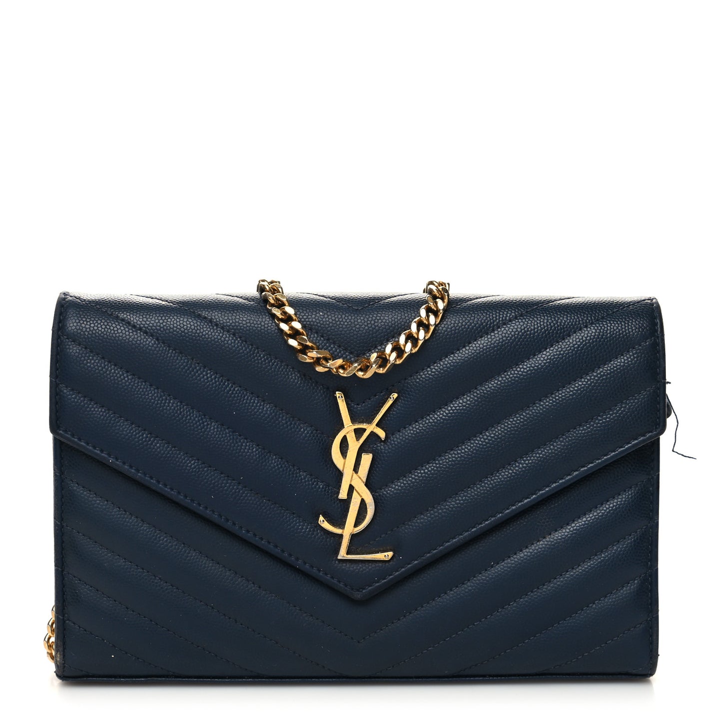 Grain De Poudre Matelasse Chevron Monogram Chain Wallet Navy