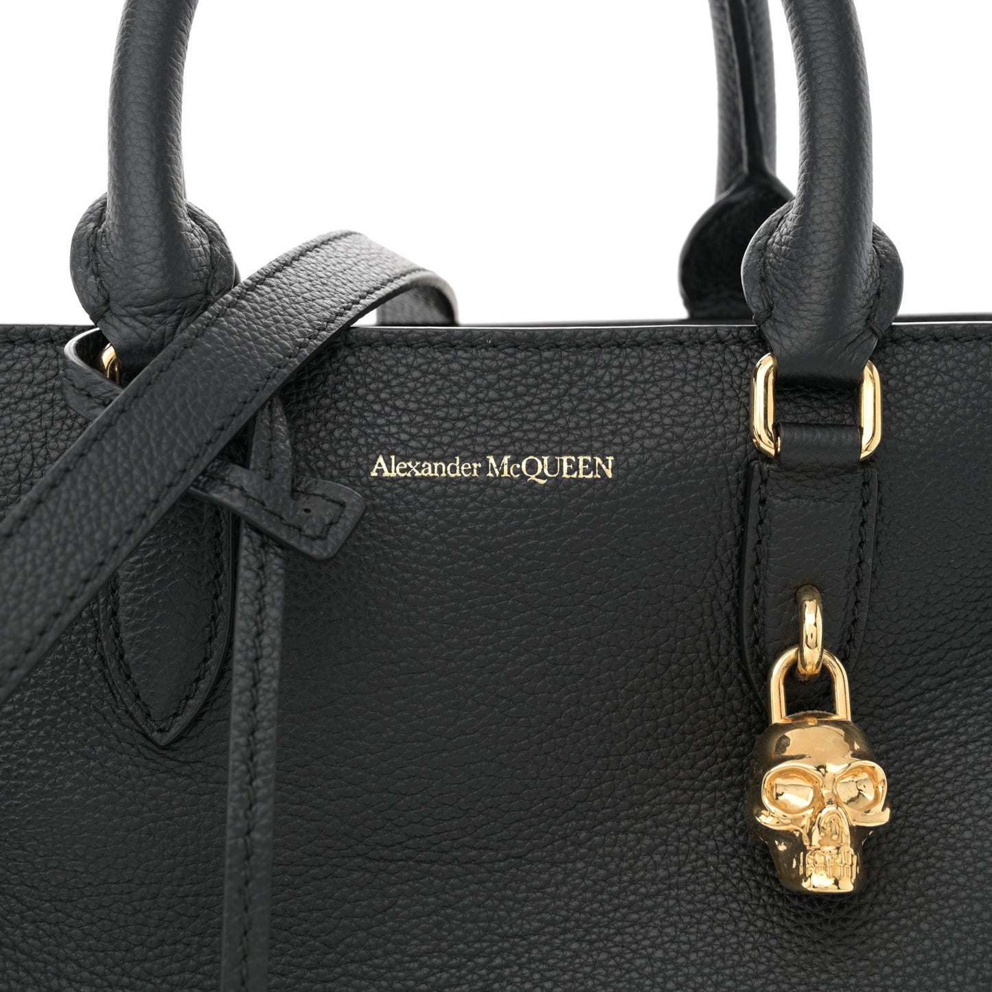 Pebbled Calfskin Small Skull Padlock Zip Around Tote Black
