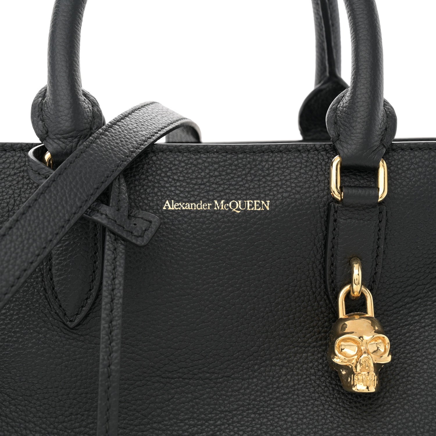 Alexander McQueen Pebbled Calfskin Small Skull Padlock Zip Around Tote Black 8 of 10