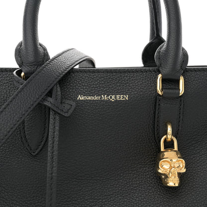 Alexander McQueen Pebbled Calfskin Small Skull Padlock Zip Around Tote Black 8 of 10
