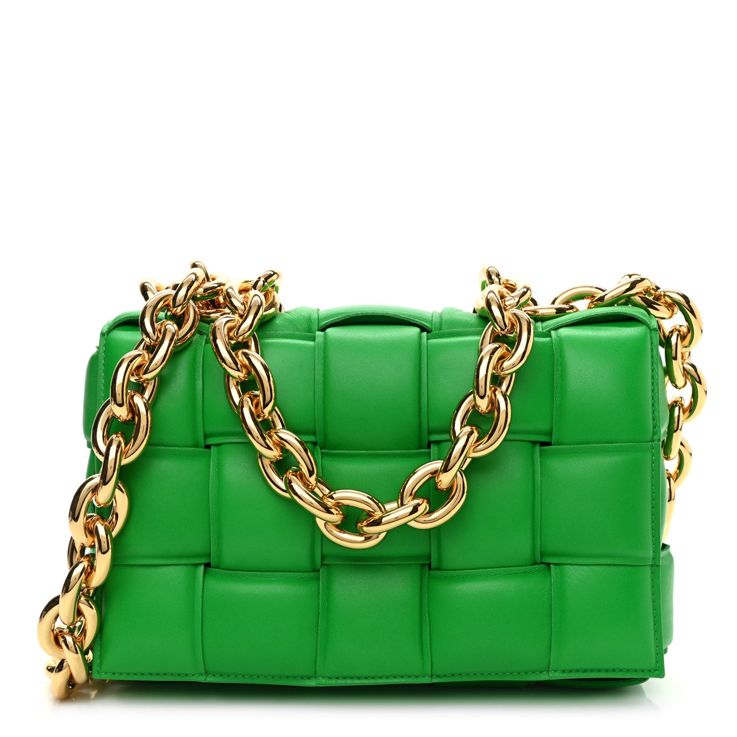 Lambskin Maxi Intreccio Padded Chain Cassette Crossbody Bag Parakeet
