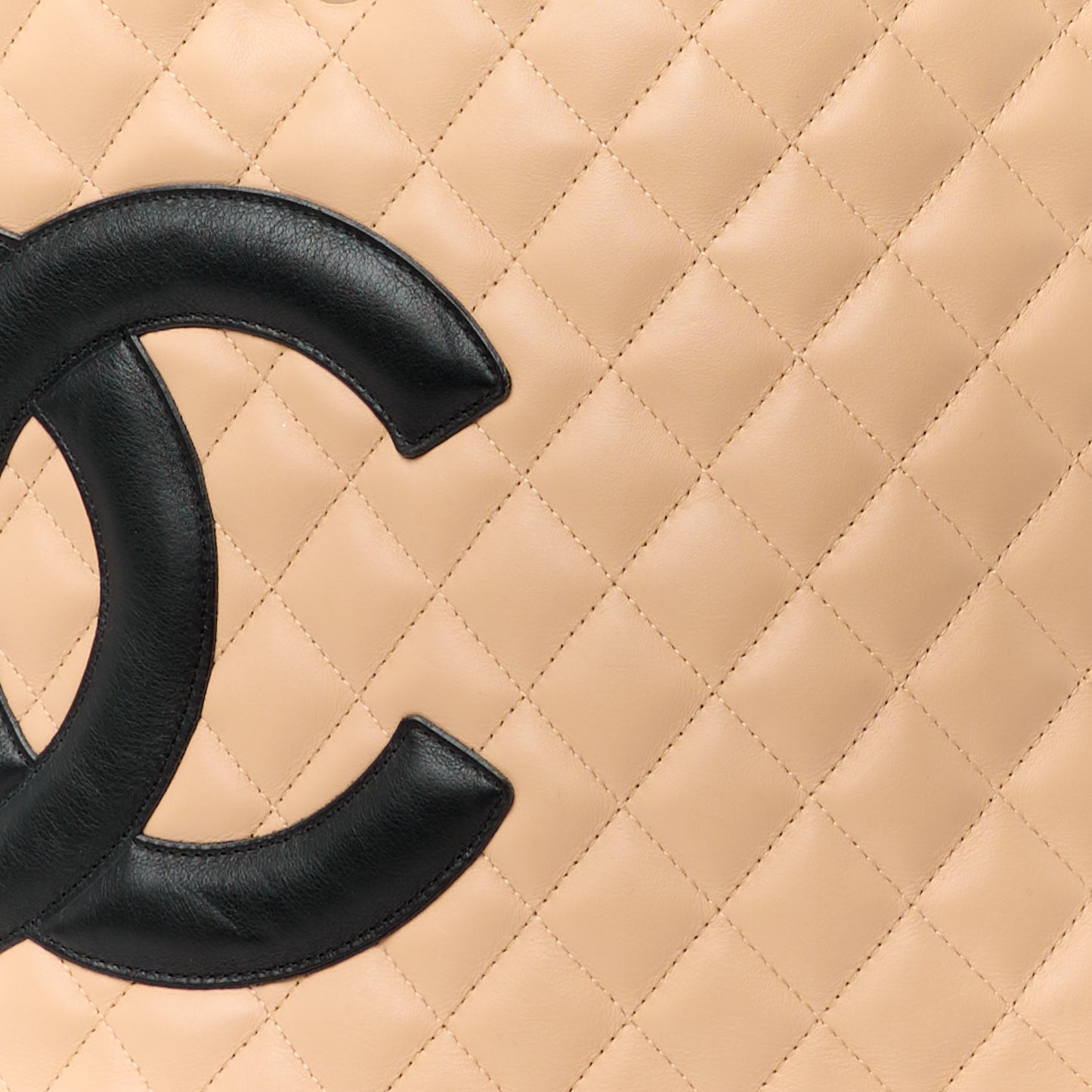 Calfskin Quilted Large Cambon Tote Beige Black