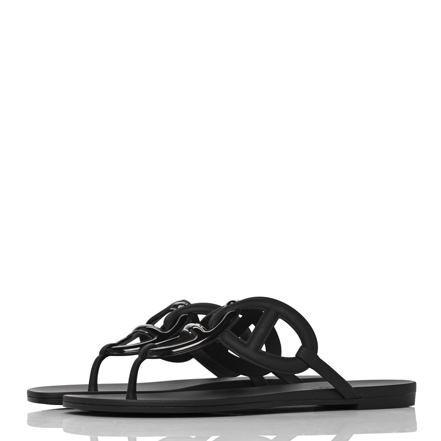 Hermes Rubber Womens Egerie Sandals 37 Black 3 of 9