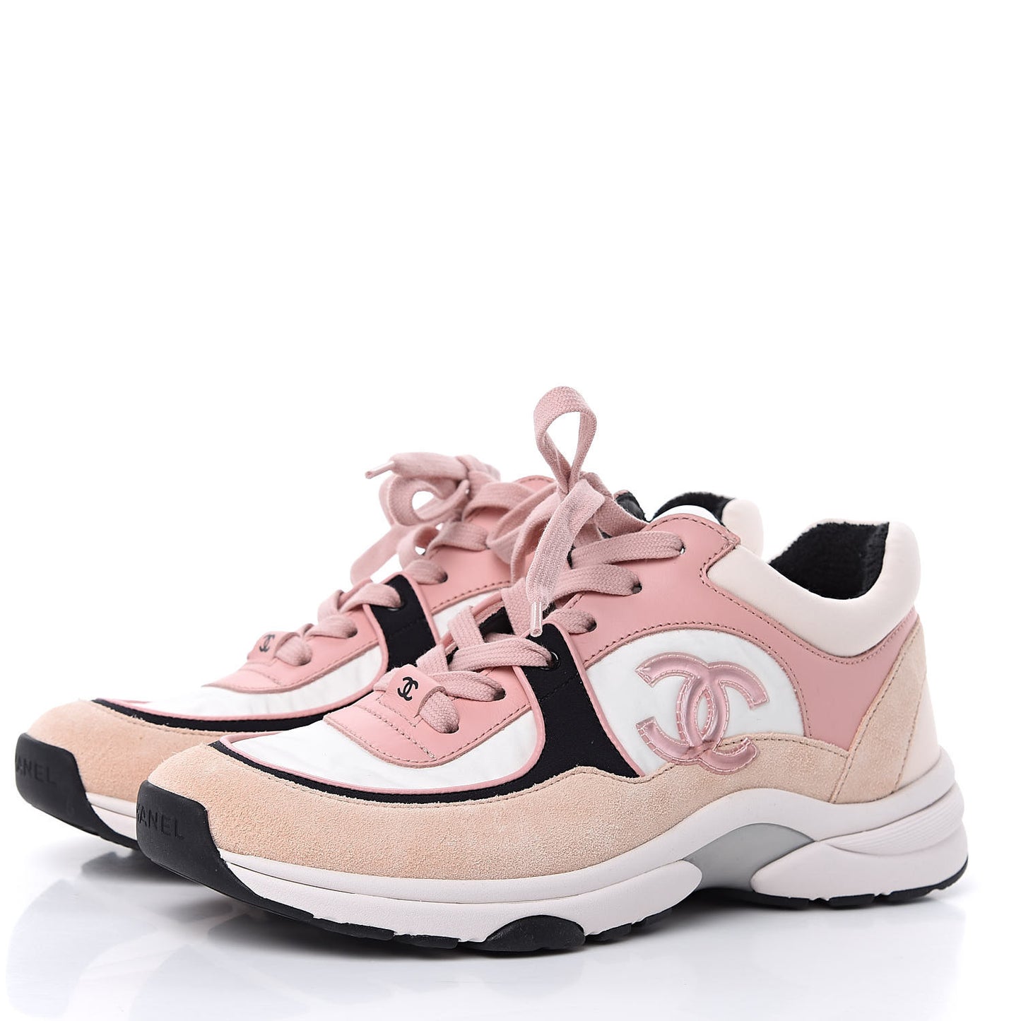 Nylon Lambskin Suede Calfskin CC Sneakers 36.5 Pink