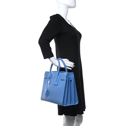 Saint Laurent Grained Calfskin Small Sac De Jour Blue Clair 2 of 9