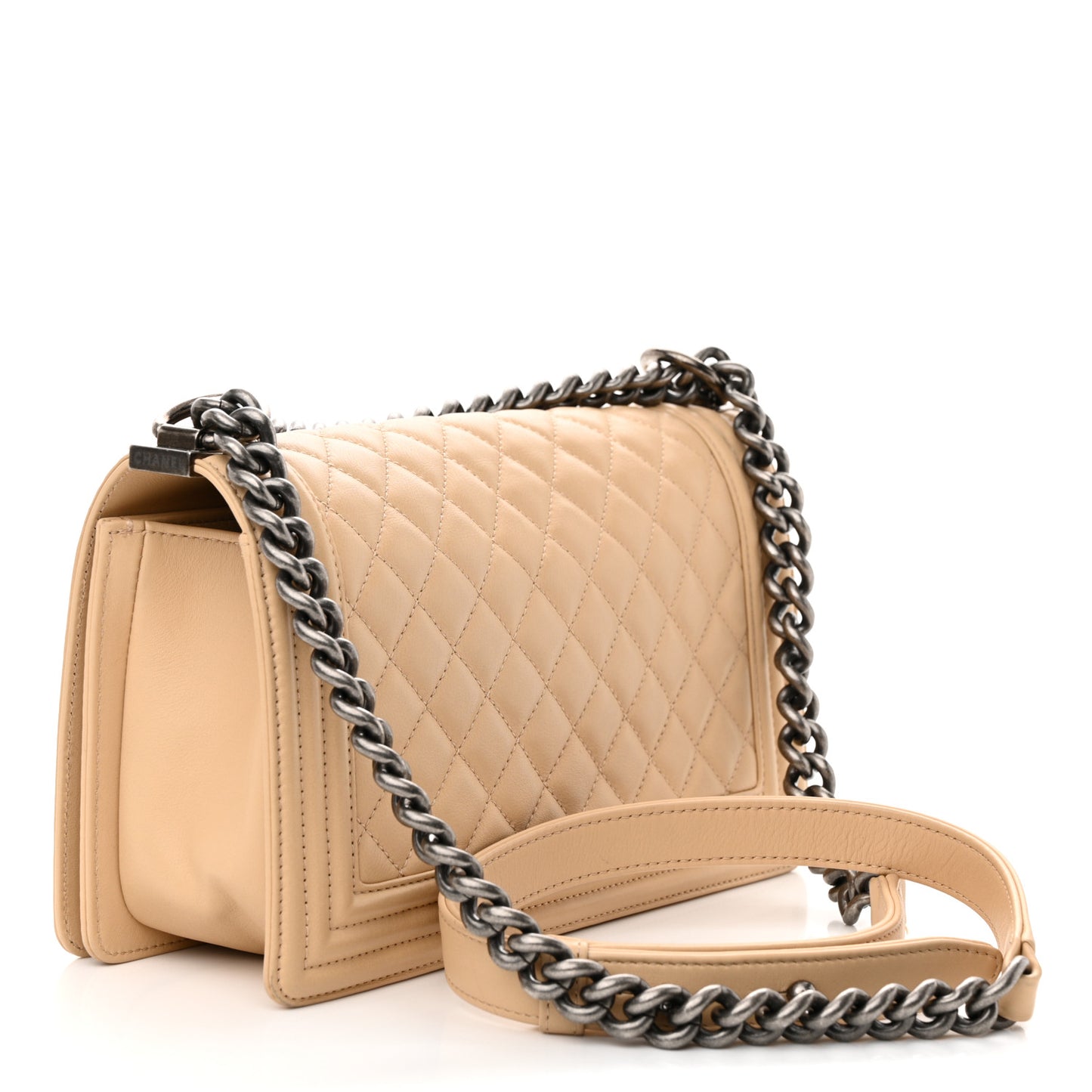 Calfskin Quilted Medium Boy Flap Beige