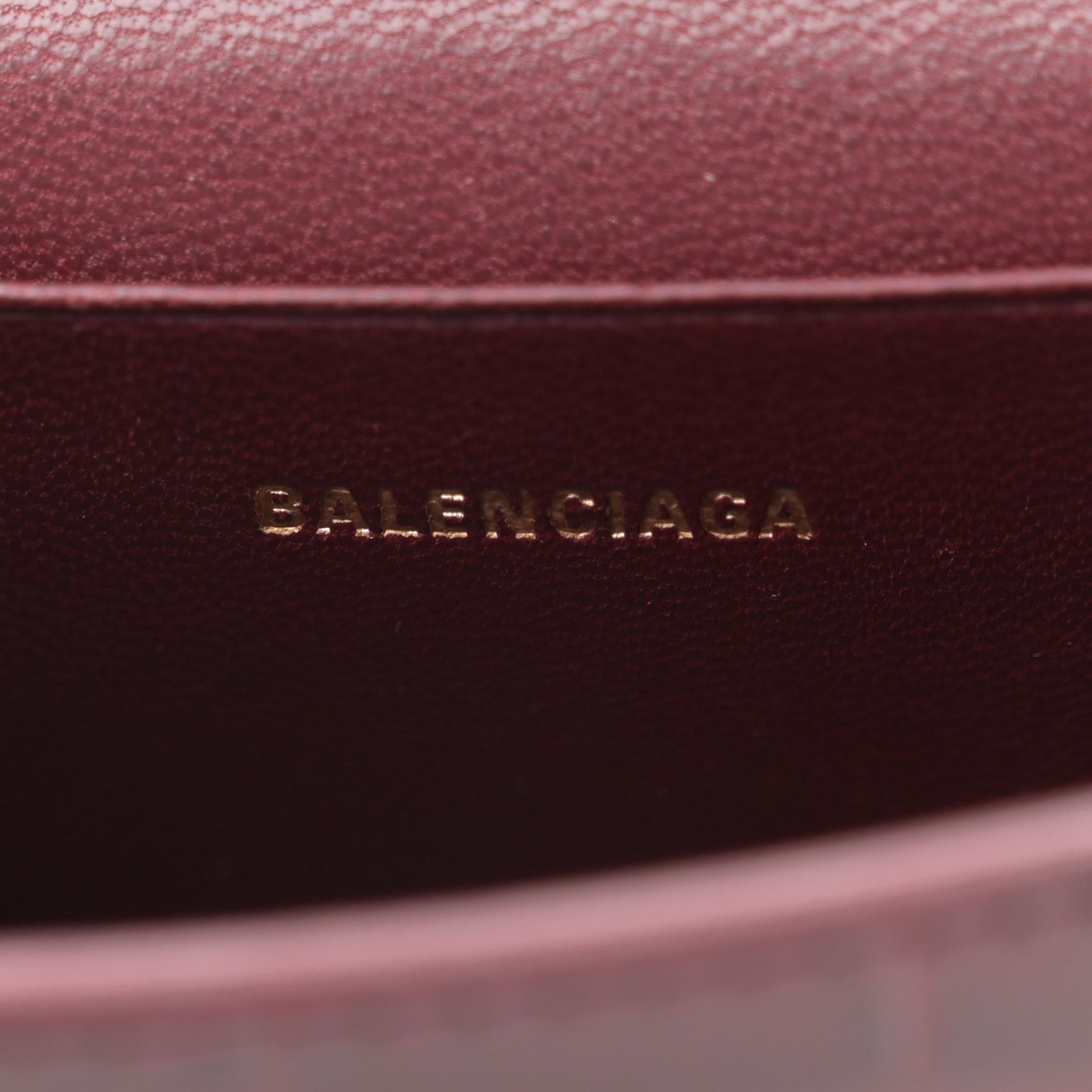 Balenciaga Shiny Calfskin Crocodile Embossed Hourglass Top Handle Bag Mini with Chain Dark Red 6 of 12