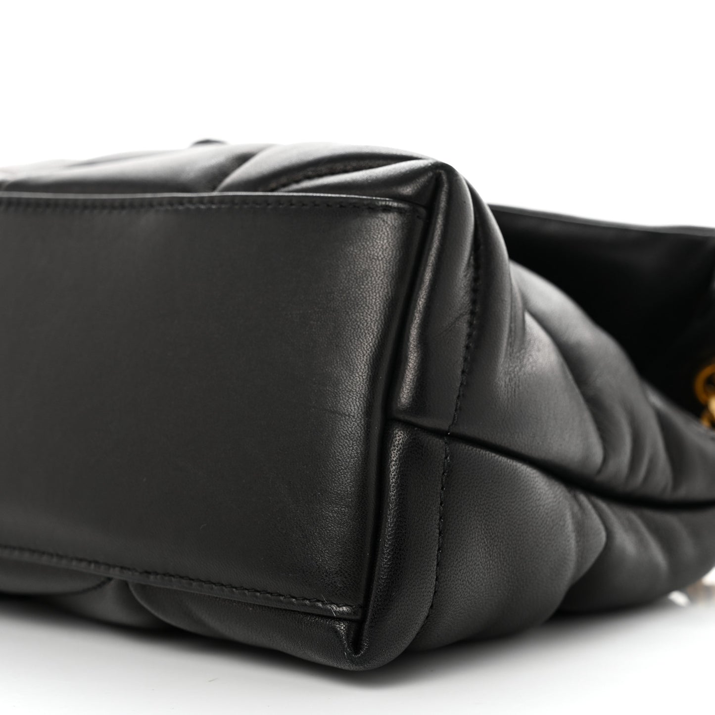 Lambskin Quilted Small Loulou Puffer Monogram Chain Satchel Black