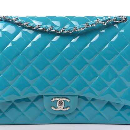 Chanel Patent Quilted Maxi Double Flap Blue 10 of 11