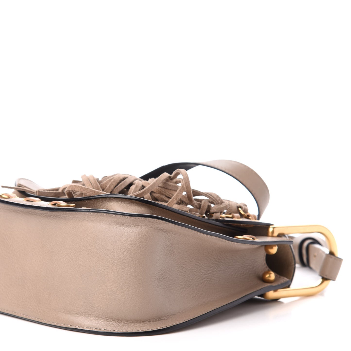Calfskin Suede Small Hudson Fringe Shoulder Bag Motty Grey