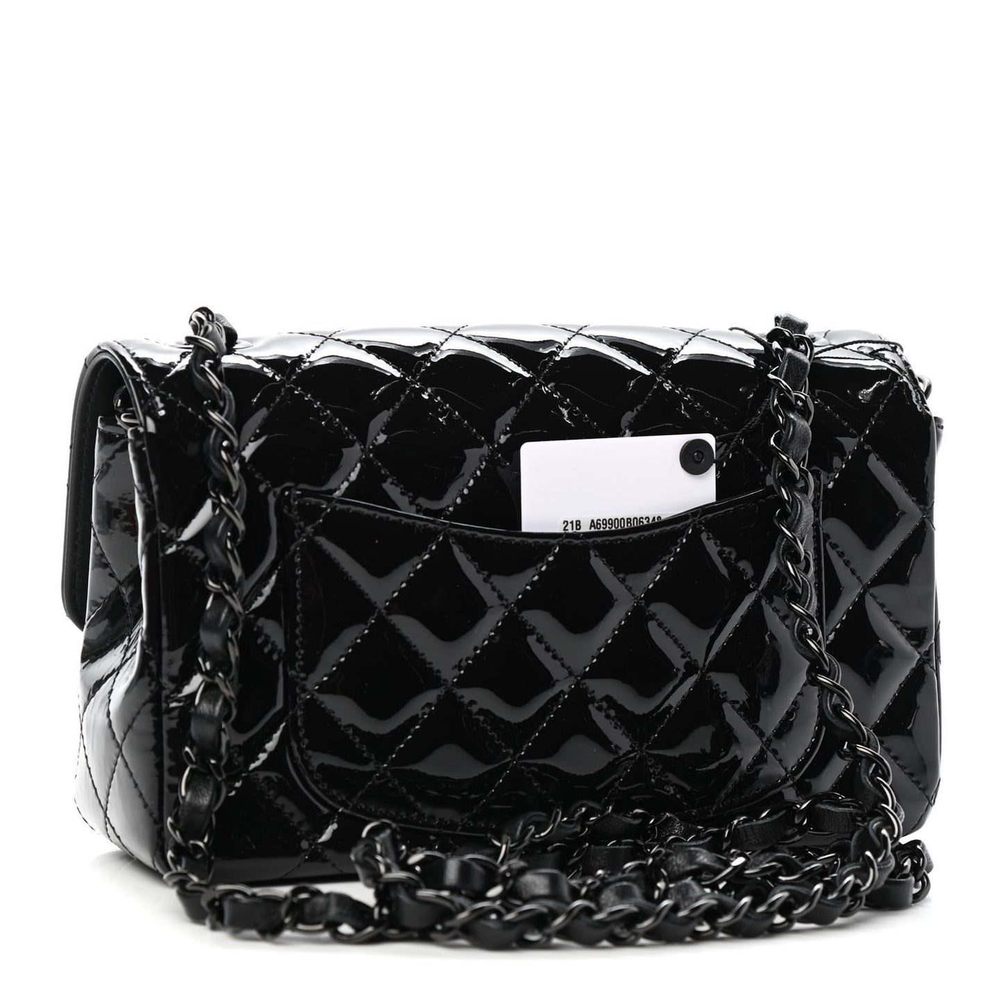 Patent Calfskin Quilted Mini Rectangular Flap So Black