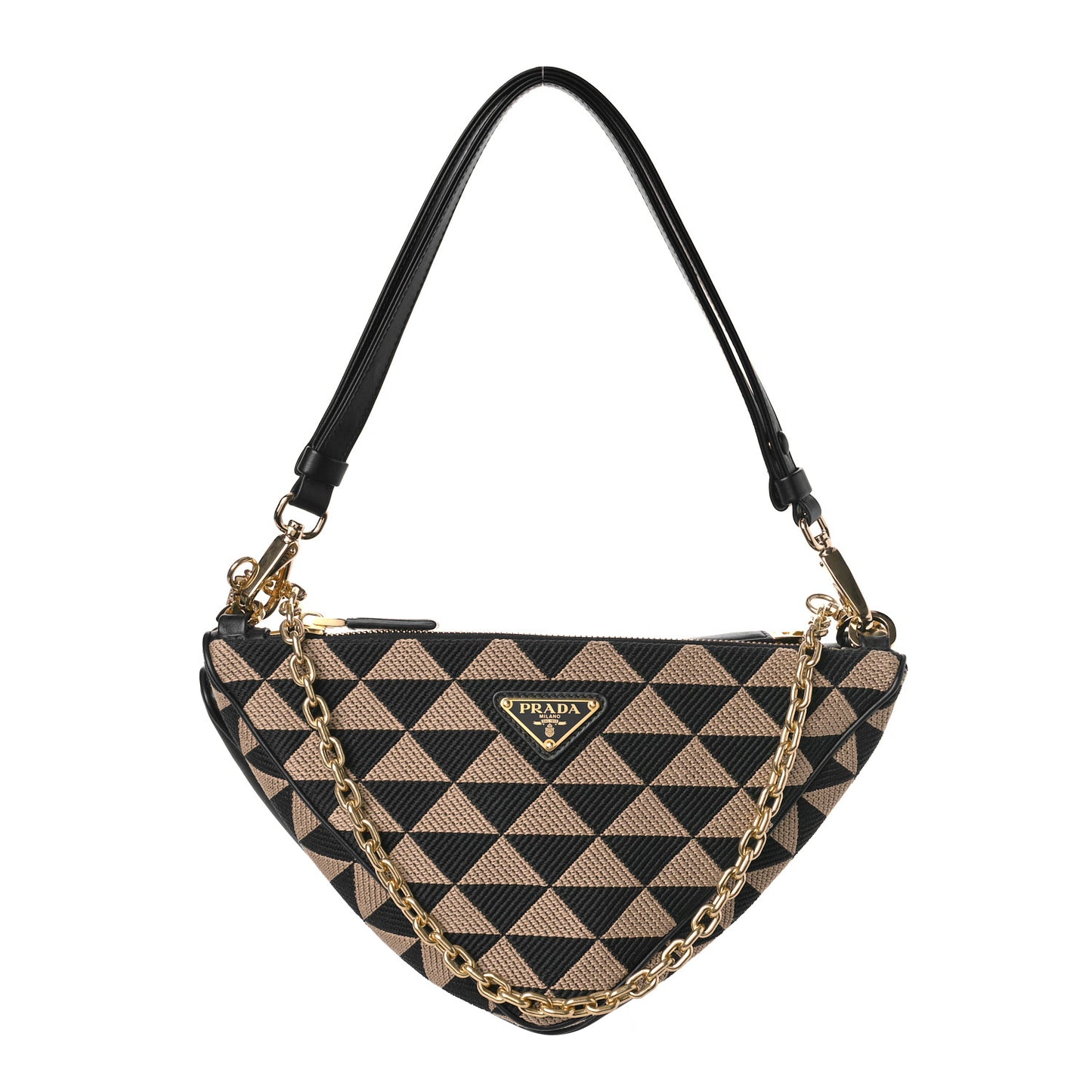 Jacquard Calfskin Triangolo Symbole Embroidered Mini Triangle Double Bag Black Corda