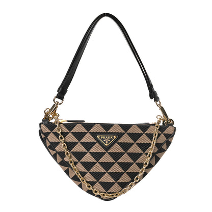 Prada Jacquard Calfskin Triangolo Symbole Embroidered Mini Triangle Double Bag Black Corda 1 of 10