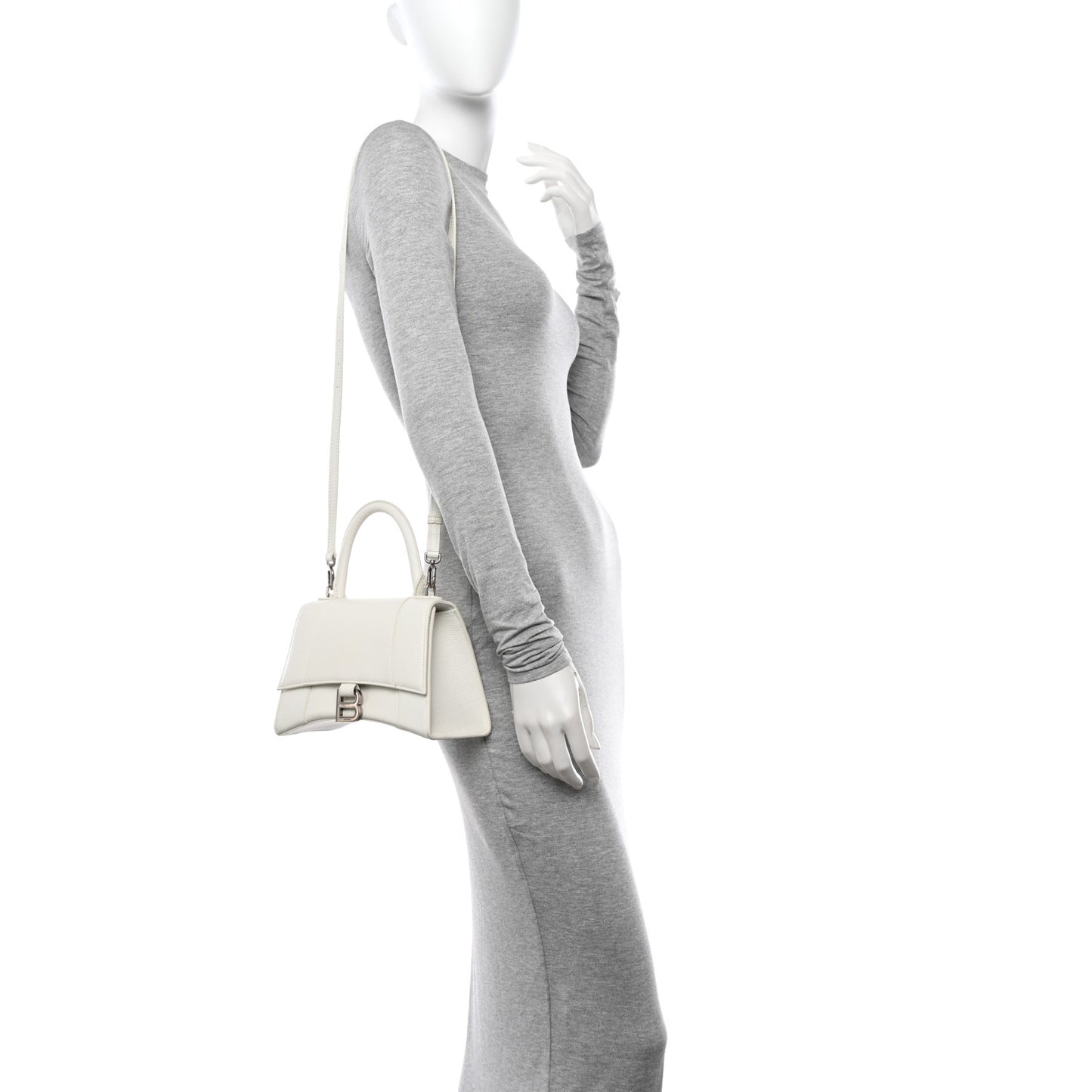 Grained Calfskin Small Hourglass Top Handle Bag White