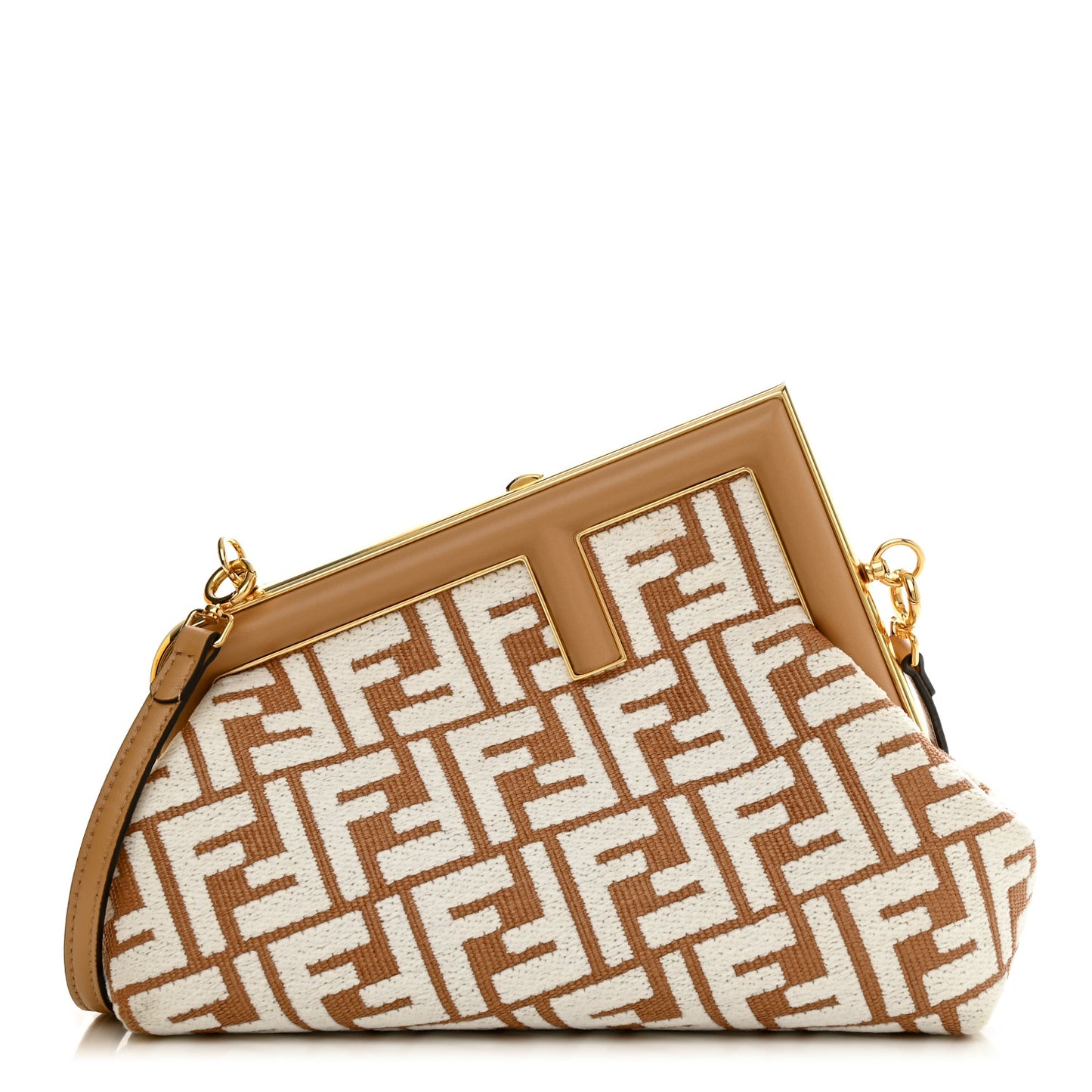 Raffia Chenille Shiny Nappa FF 1974 Small Fendi First Natural White Miele Scuro